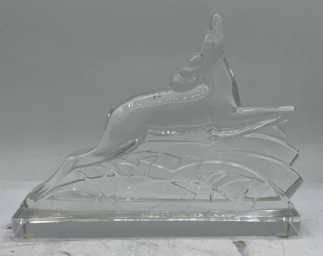 BACCARAT Crystal DEER ELK  ANTELOPE LEAPING Sculpture Clear Crystal Art Deco