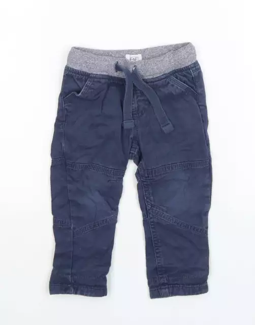 F&F Boys Blue Cotton Cargo Trousers Size 9-12 Months