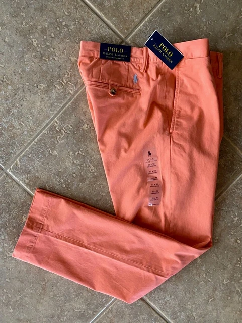 Polo Ralph Lauren Flat Front Chino Pants Mens 34 32 Orange Stretch Straight NWT