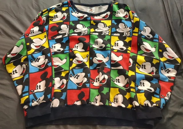 VTG Mickey Mouse Multicolor Checkered Unisex Size Medium Long Sleeve Sweatshirt