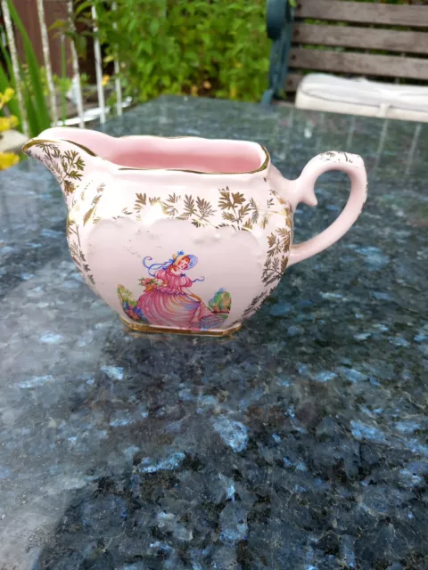 vintage Sadler Crinoline Lady milk jug Pink & Gold