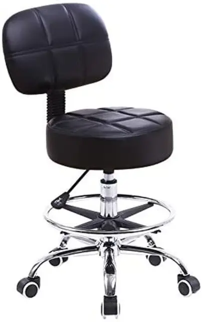 KKTONER Swivel round Rolling Stool PU Leather with Adjustable Foot Rest Height A