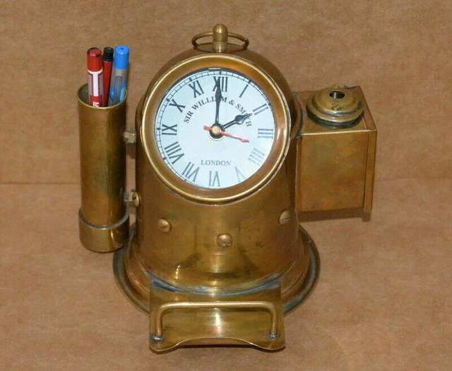 Vintage Messing Einfassung 7 " Uhr & Stift Halter Maritim Nautisch Tisch Sammler