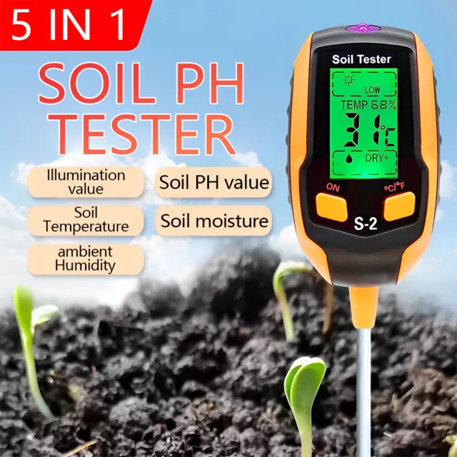 5 in 1 Soil PH Tester Moisture Sunlight Light Test Meter Garden Plant Lawns 300C