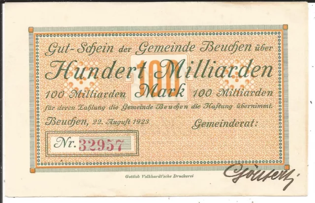 Gemeinde Beuchen,100 Milliarden Mark 1923,minimal gebraucht