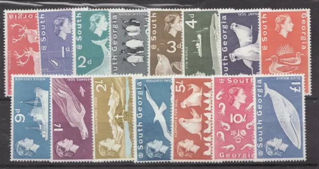 1963 South Georgia Sc#1-15 - ½p to £1 - Fish & Ocean Life Definitives MH Cv$91