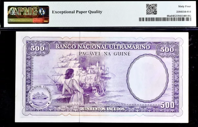 Portuguese Guinea 500 Escudos Pick# 46a PMG 64 EPQ Uncirculated Banknote 2