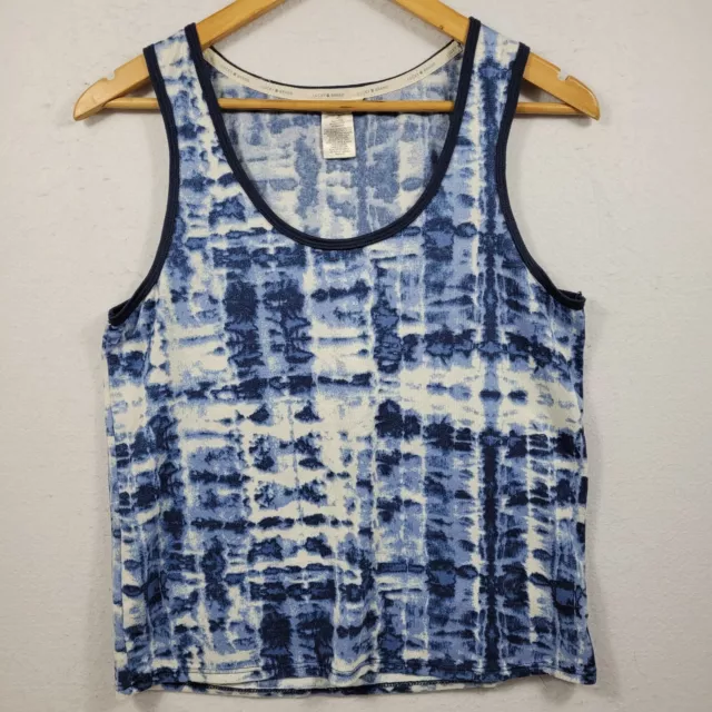 Lucky Brand Women's Large Shirt Top Sleeveless Shibori Tie-Dye Scoop Neck Blue