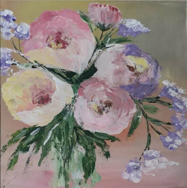 QUADRI  DIPINTI A MANO ACRILICO SU PANNELLO QUADRO MODERNO CON FIORI peonie