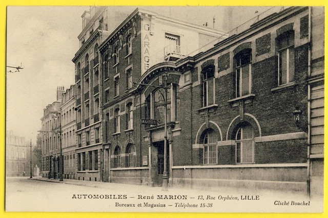 cpa Rare LA MADELEINE LILLE 13 rue Orphéon GARAGE AUTOMOBILE Voiture RENÉ MARION