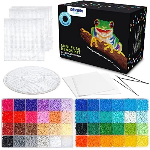 24000 Mini Fuse Beads kit 2.6mm 48 Colors 5 Pegboards 2 Tweezers Perler Beads...