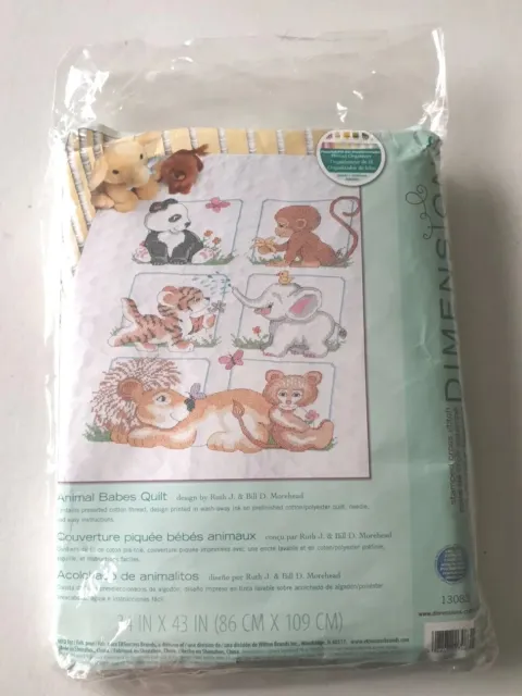 Dimensions - Animal Babes Baby Quilt Stamped Cross Stitch Kit - 34 X 43"
