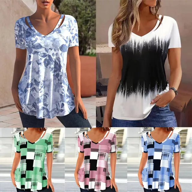 Donna Manica Corta Geometry Camicetta Scollo V Top Estate Donna T-Shirt ⭐