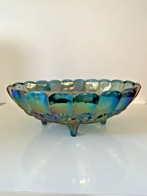 Vintage Carnival Glass Large Oval Footed Fruit Bowl - Harvest Grape Design