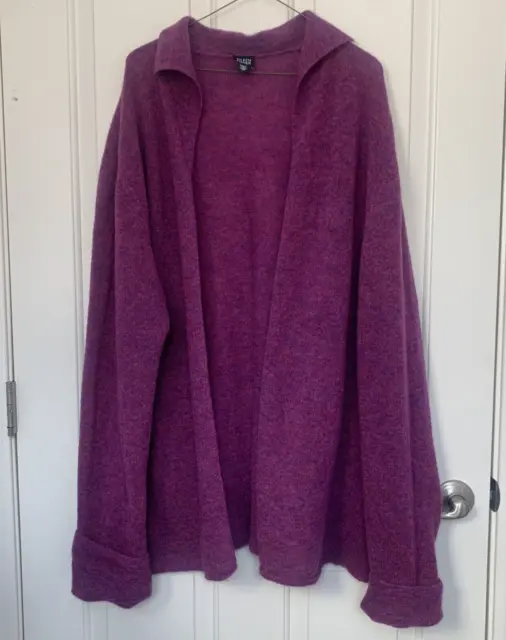 Eileen Fisher deep Purple wool-mohair blend Open Front Sweater cardigan Medium