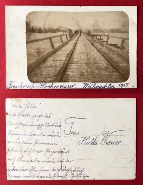 Militär Foto AK Frankreich 1. WK 1915 Hochwasser Brücke Pioniere gebaut ( 109418