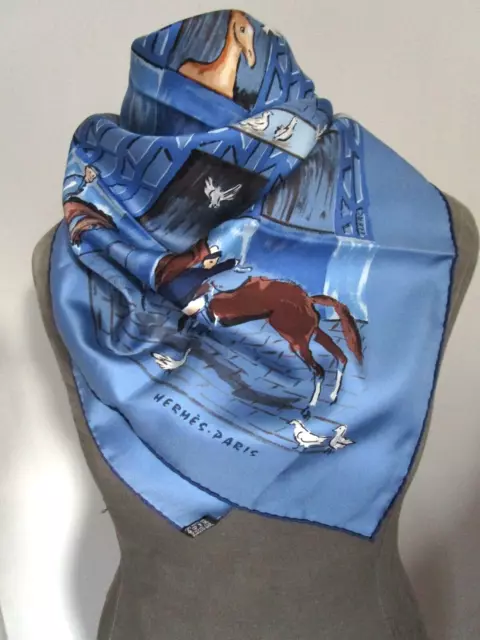 NWOB HERMES PARIS Blue Horse Theme 100% silk scarf by Clerc $545.88 ...