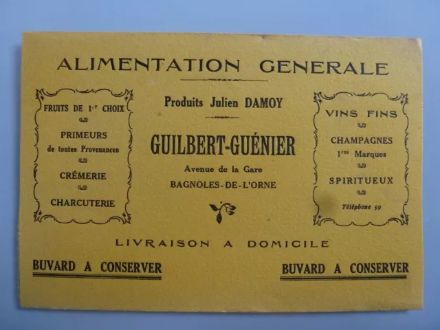 Alimentation Guilbert Guenier Bagnoles De L'orne / Buvard Publicitaire  Ancien