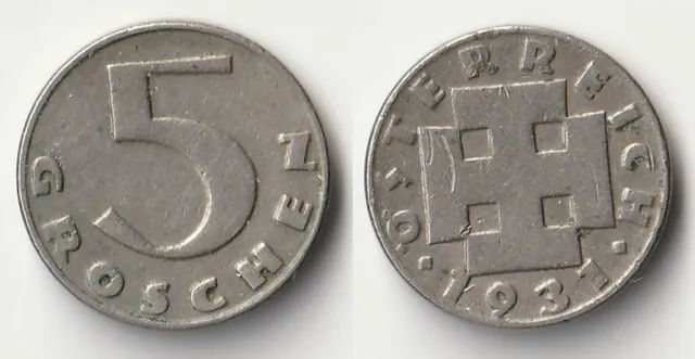 1931 Austria 5 groschen coin