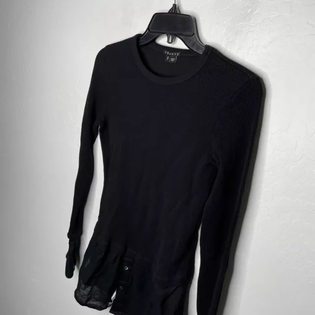 Theory Top Womens Small Black Mikaela Thermal Tee Pullover Long Sleeve Shirttail 2