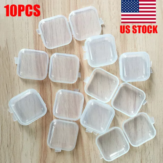 10PCS Mini Clear Plastic Small Box Jewelry Beads Storage Container Case US Stock