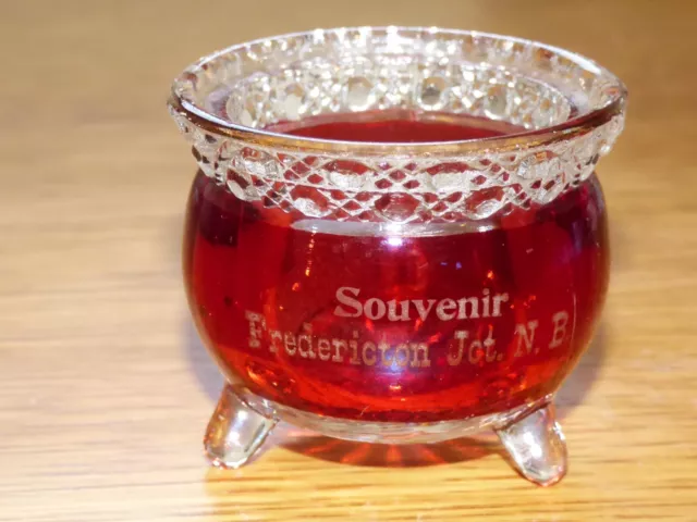 Antique Ruby Red Flash Glass Souvenir Toothpick Holder Fredericton Jct. N.B.