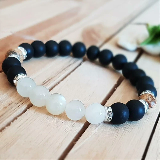 8mm Frosted Natural Obsidian moonstone Gemstone Mala Bracelet Healing Stretchy