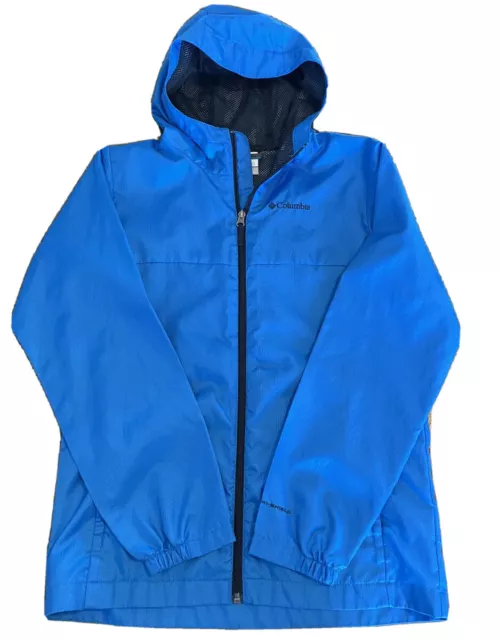 Columbia Rain Jacket Youth Boys Large 14-16 Blue Full Zip Hoodie Pockets Wind