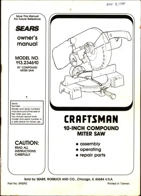 Craftsman 113.234610 sierra de mitra compuesta propietarios manual