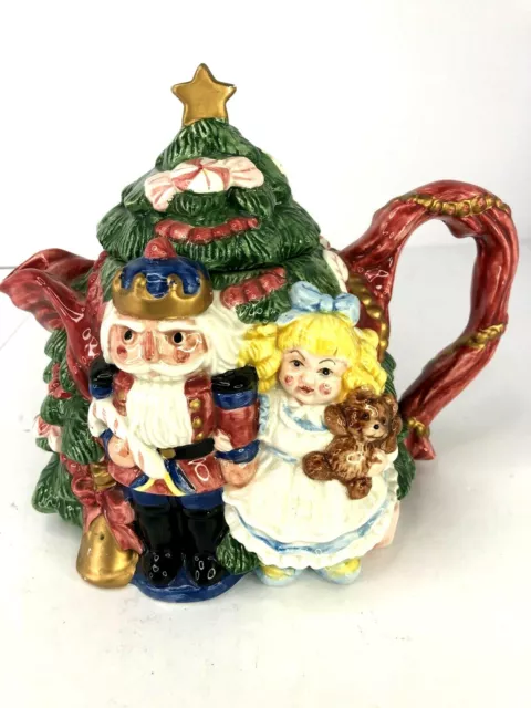Vintage Fitz and Floyd Tea Pot Nut Cracker Tree Christmas with Lid 1992