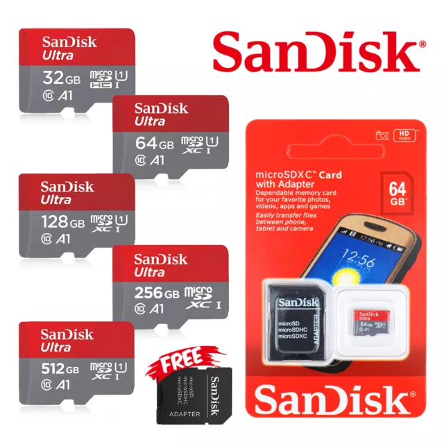 Micro SD Card SanDisk Ultra+Adapter 64GB/128GB/256GB/512GB Memory Card dash cam