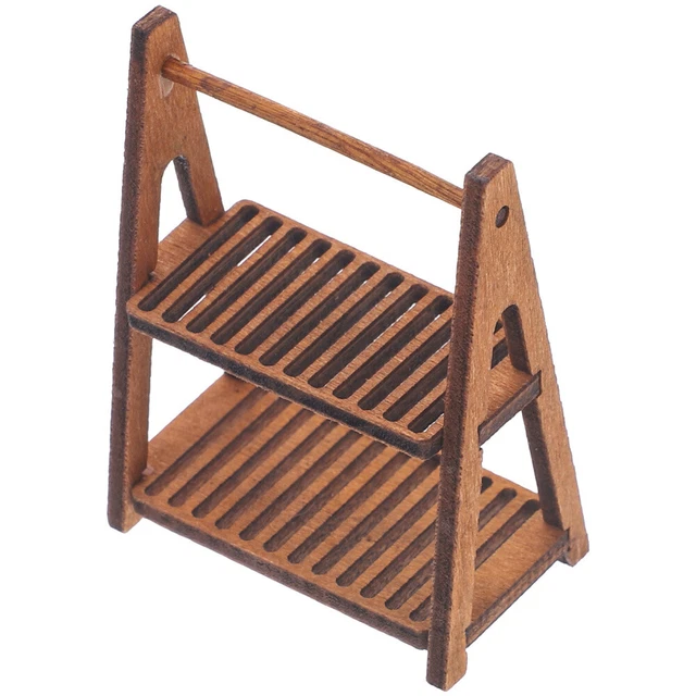 Dollhouse Bookshelf Display Miniature Wood Magazine Rack Double Layer 2