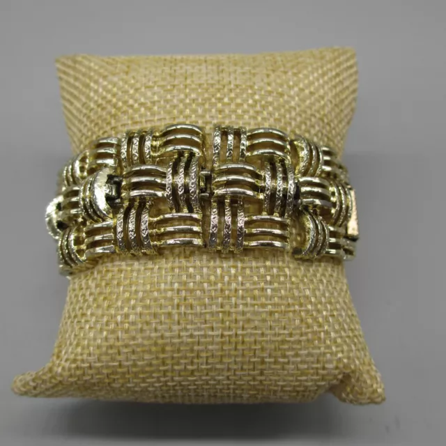 Coro Pegasus Bracelet 1" Wide Gold Tone Woven Panels Textured  7"