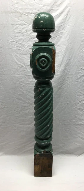 VTG Green Turned Barber Twist Bullseyes Newel Post 5x40 Old Staircase 1435-23B