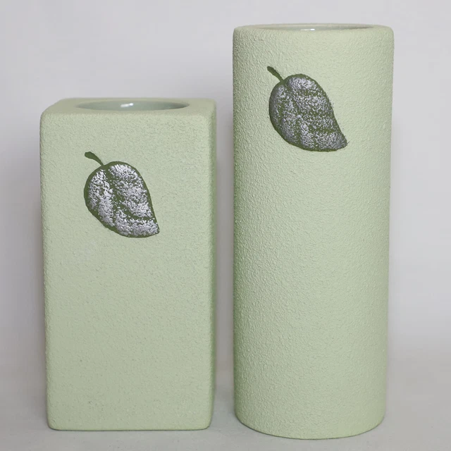 PartyLite Meadow Breeze Duet Tealight Taper Candle Holders Set Green Leaf P7441