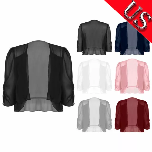 US Womens Ruffle Half Sleeve Bolero Shrug Chiffon Bolero Crop Jacket Cardigan