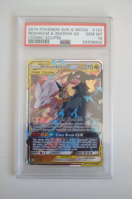 PSA 9 Pokemon Cosmic Eclipse RESHIRAM & ZEKROM GX #157