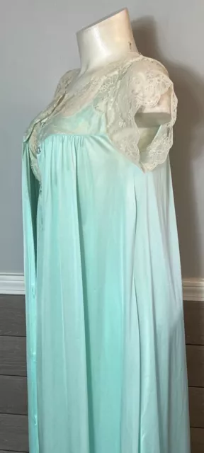 Vintage Kayser Peignoir Gown Set Women Small Mint Green 3