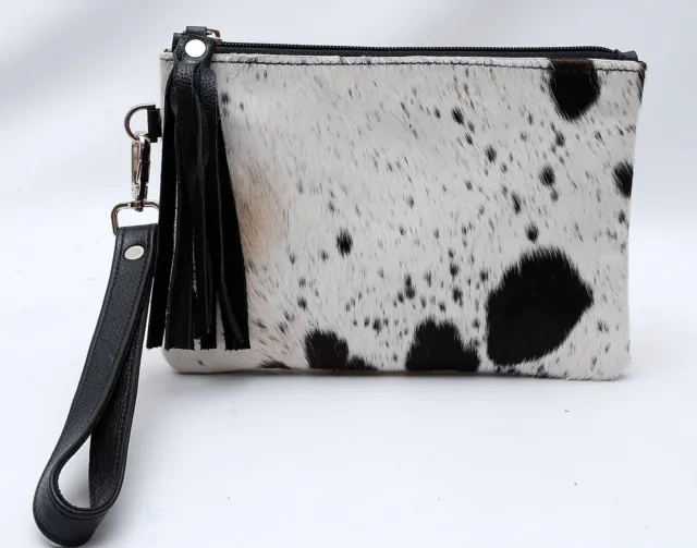 Real Cowhide Leather Wristlet Clutch Wallet Double Side Hair ON 8.5"x6" RW-7227