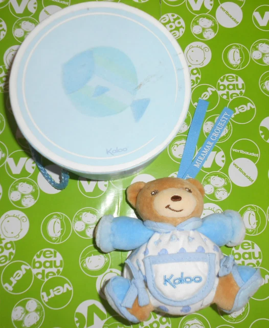 KALOO DOUDOU PELUCHE BOULE PETIT OURS BLEU POISSONS  KALOO 12 cm env