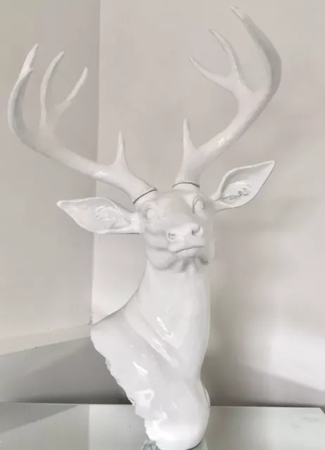 Large Stag Deer Head Sculpture Wall / Floor Standing Statue White