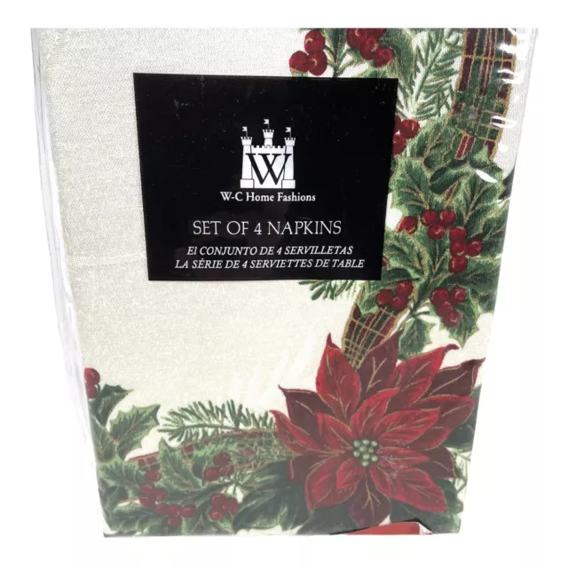 Nuevo conjunto de cuatro servilletas de Navidad pino Poinsettia W-C hogar moda navideña