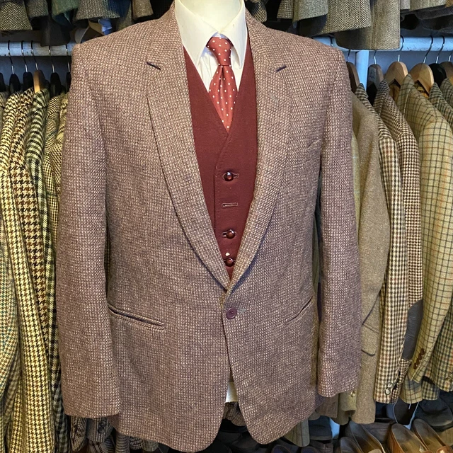 VINTAGE MENS 40S Tweed Check Pink / Red Suit Jacket Blazer Harris Style