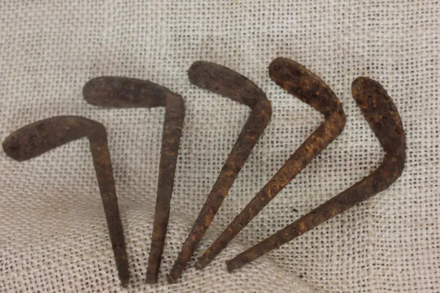 5 Old Smoke House Meat Hooks Hearth Spike Rusty Wrought Iron Spoon End Barn Find