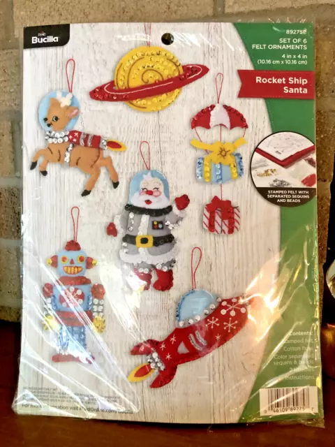 Kit de apliques de adornos de fieltro Bucilla conjunto de 6 cohetes envío Santa