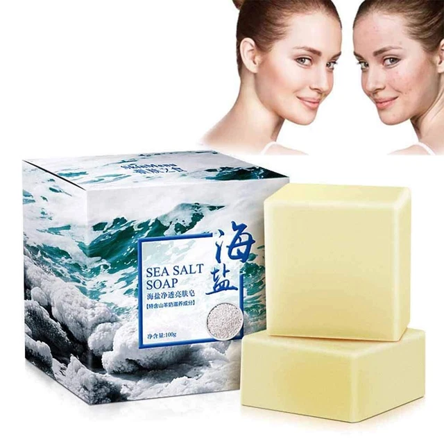 2Pcs Sea Salt Soap Natural Goats Milk Soap with Bubble Net Sea Mineral Soap.