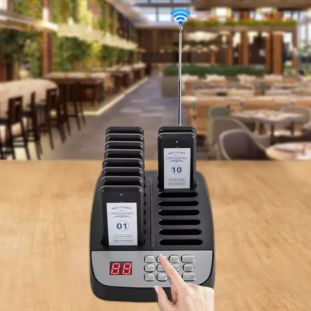 Black Restaurant Pager System 10 Pagers, with Vibration, Light, Dripping Sound