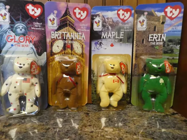 Mcdonalds International Ty Beanie Babies 1999 Britannia,Erin,Glory,Maple Mint