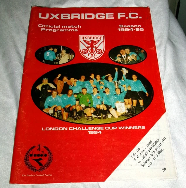 UXBRIDGE V CORINTHIAN Casuals 27/8/1994 Fa Cup Preliminary Round 