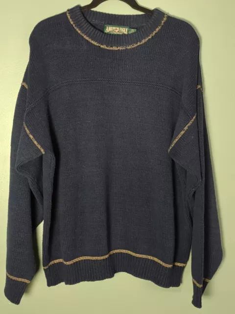 Vintage American Eagle Cotton Knit Sweater Men's L Blue Crew Neck Long Sleeve